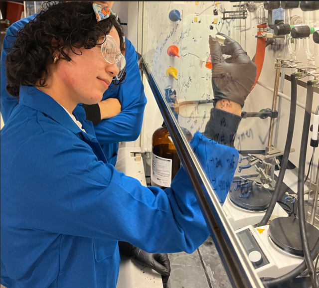 Karyme working at the fume hood in the lab