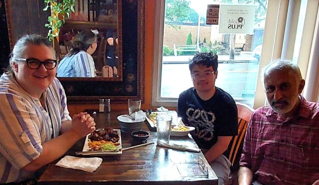 Lunch with Prof. Anand Jagota and soon-to-arrive Valentine Lab postdoc Hao Dong, who is finishing his PhD research at Lehigh